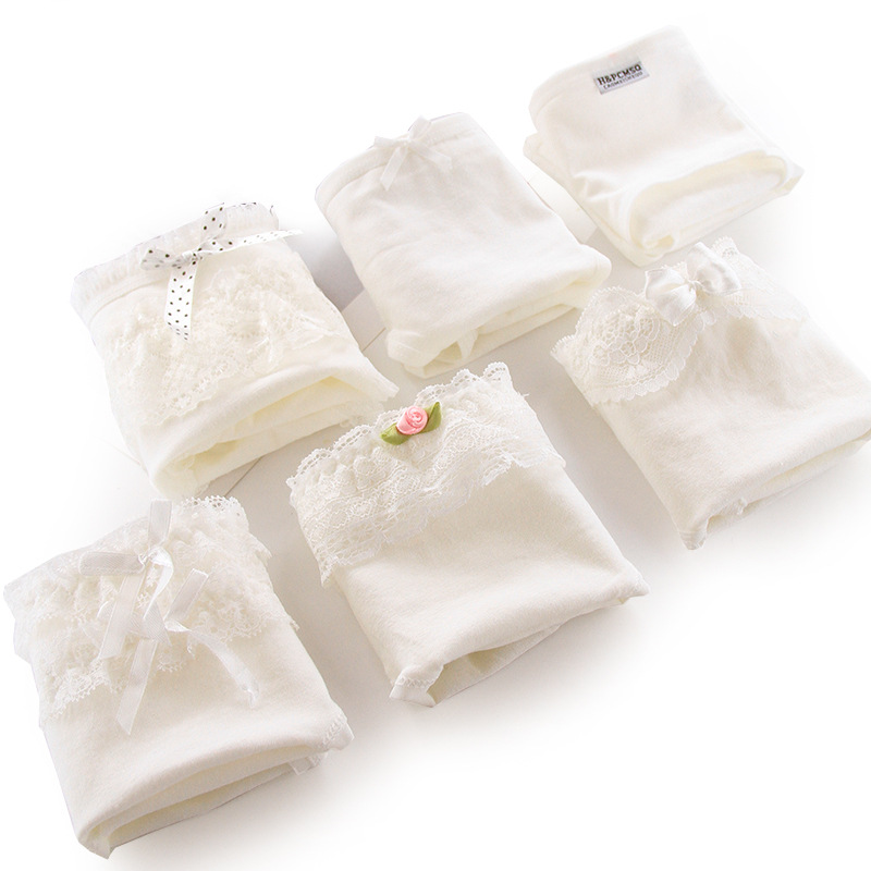 Pure White Lace-Edge Underwear Women's Cotton Mid-Waist Women's Cotton Triangle Underpants Head Cotton Crotch Girls' Pants BS003