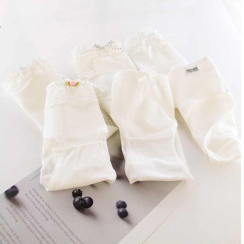 Pure White Lace-Edge Underwear Women's Cotton Mid-Waist Women's Cotton Triangle Underpants Head Cotton Crotch Girls' Pants BS003