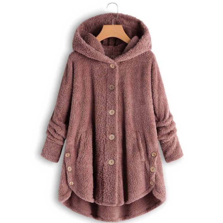 Amazon ebay2023 winter New Fashion Women's European and American button plush top irregular Tide brand solid color coat