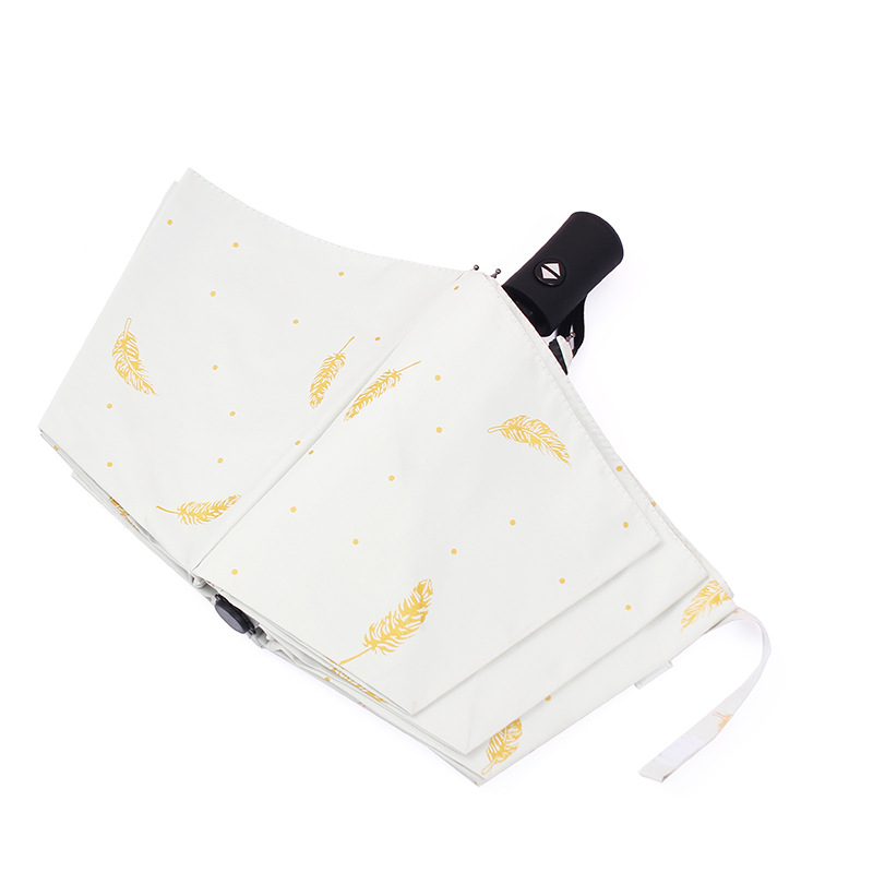Gilding feather fresh three-fold automatic rain and rain dual-use umbrella female creative folding sun protection sun umbrella