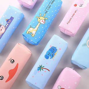 Korean creative cartoon square PU pencil bag cute animal stationery bag multi-functional student pencil bag LOGO wholesale