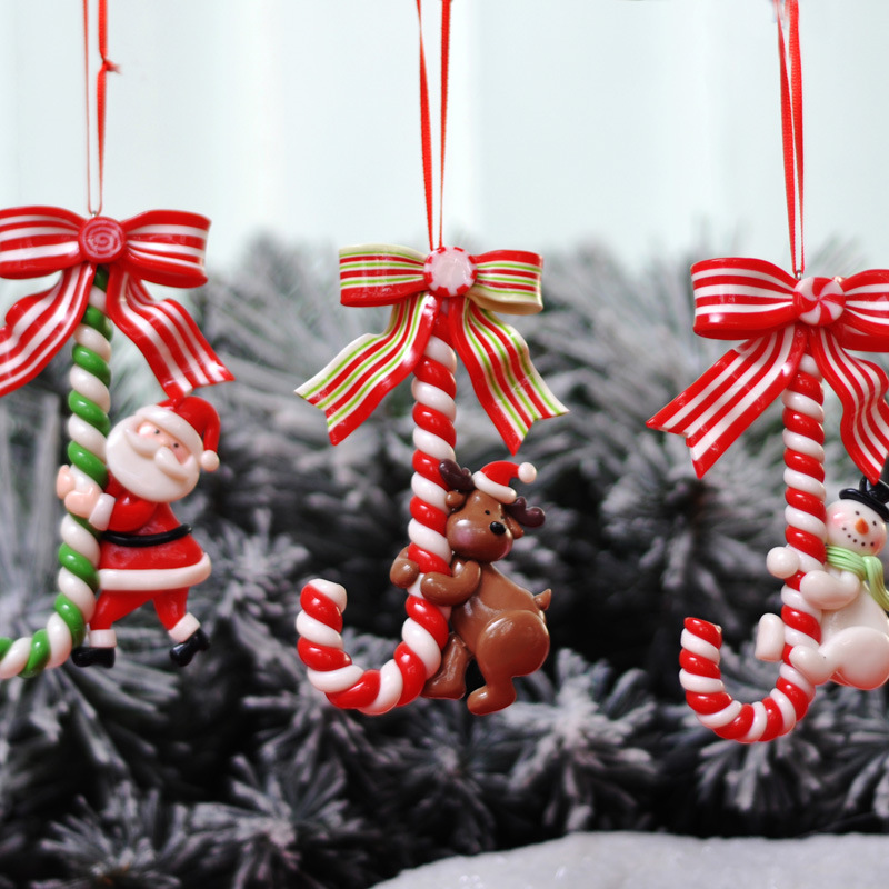 Christmas Supplies Soft Pottery Santa Claus Snowman Small Crutch Bread Soil Hanging Decoration Christmas Tree Decoration Supplies