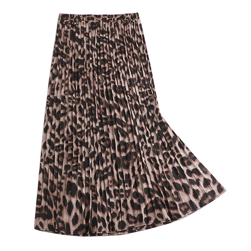 Leopard print pleated skirt 2024 New Korean style high waist slimming snake print mid-length skirt women's A- line skirt