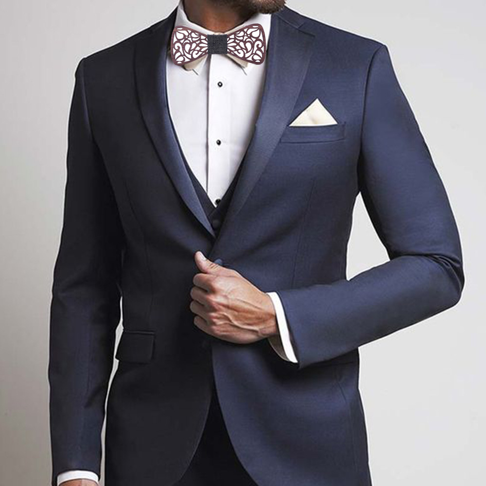 Factory direct Wooden handmade hollow wooden bow tie set cufflinks corsage square scarf tie set men's accessories