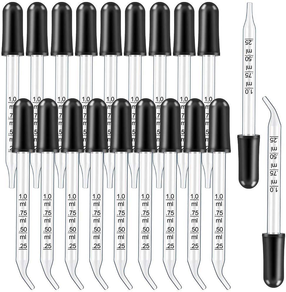 Glass scale dropper straight rubber head 1ML oil bottle straw straight curved round head dropper in stock wholesale