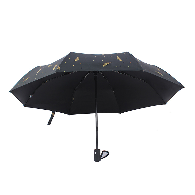 Gilding feather fresh three-fold automatic rain and rain dual-use umbrella female creative folding sun protection sun umbrella