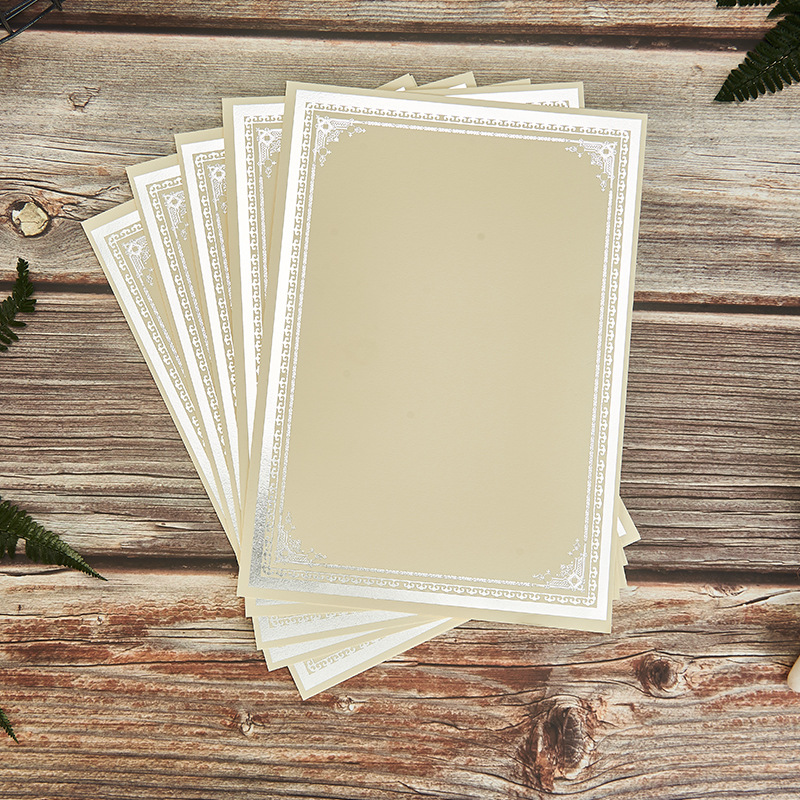 Blank A4 spot paper certificate inner page paper ivory cardboard beige gold stamping silver border 12K inner core printing