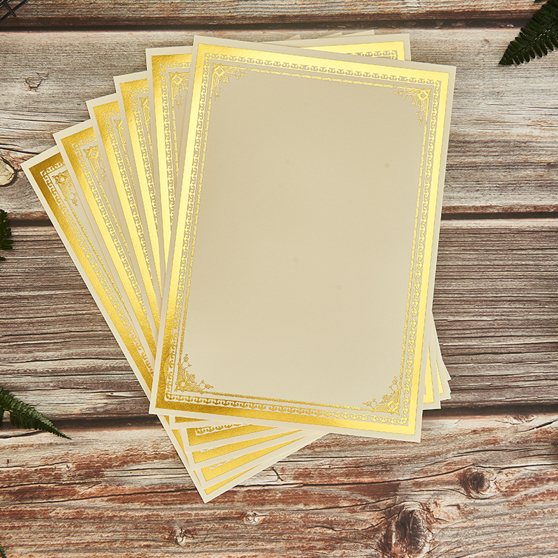 Blank A4 spot paper certificate inner page paper ivory cardboard beige gold stamping silver border 12K inner core printing