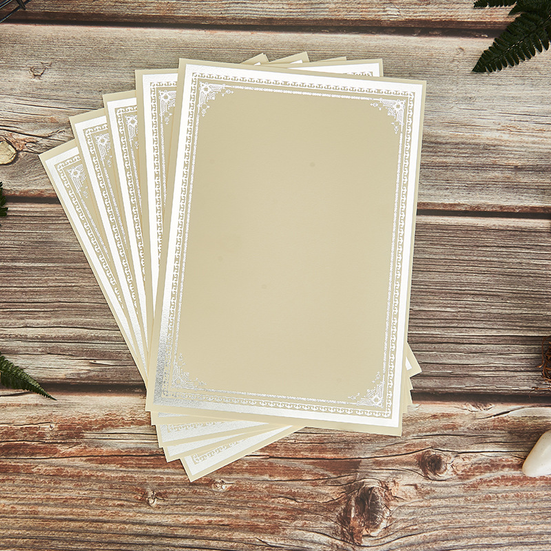 Blank A4 spot paper certificate inner page paper ivory cardboard beige gold stamping silver border 12K inner core printing