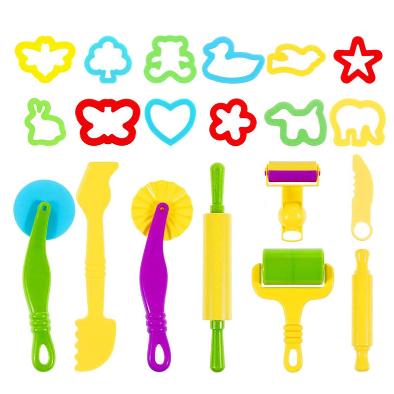 DIY Cross-border 20-piece set for children's creative colorful clay animal molds with wheel rolling rolling pin 24 kinds of tools set