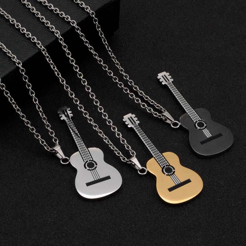 European and American Titanium Steel Jewelry Musical Instrument Guitar Necklace Men's ins Hip Hop Boys Pendant Accessories Plated 18K Gold Jewelry