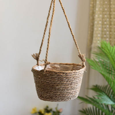 Straw Flower Pot Hanging Basket Hanging Flower Pot Hanging Wall-mounted Hanging Pot Flower Household Decoration Flower Basket Flower Pot