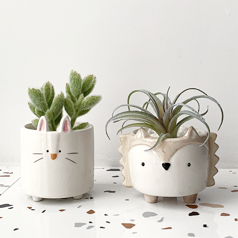 Creative Instagram-style ceramic plant pots with cute animal designs, suitable for succulents and cacti, desktop and balcony planters