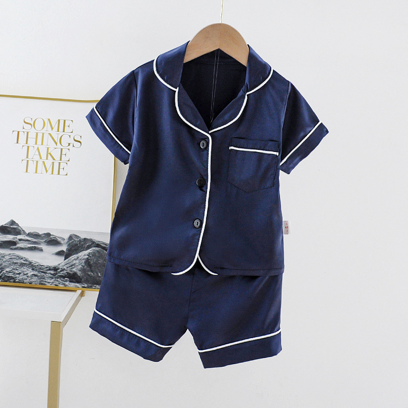 Mufu rui children wholesale a generation of small and medium-sized children 0-4 years old solid color pajamas short sleeve Korean single-breasted