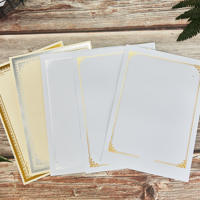 Blank A4 spot paper certificate inner page paper ivory cardboard beige gold stamping silver border 12K inner core printing