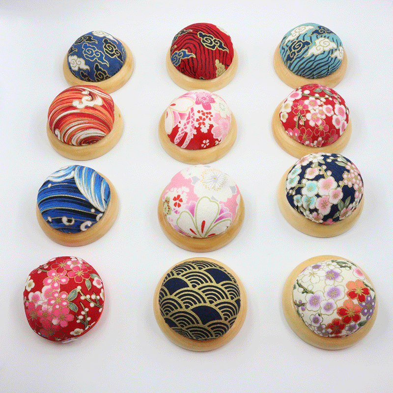 Japanese style and wind pin bag DIY manual pin holder 7cm solid wood base pin ball sewing bag pin wholesale