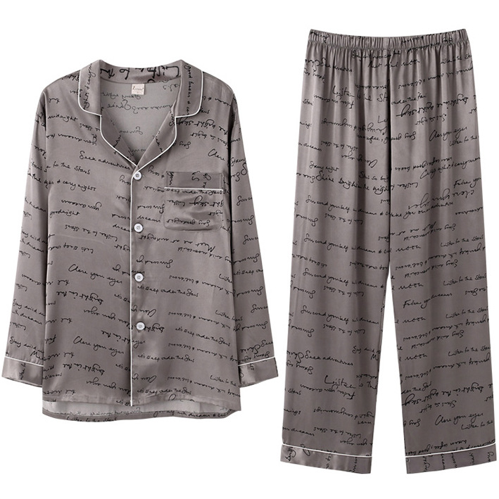 Pajamas Men's Spring and Autumn Long-sleeved Silk Simulation Youth Autumn and Winter Home Summer Ice Silk Thin Home Clothes Set