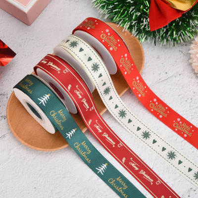 Christmas Ribbon Spot 1cm Small Roll Ribbon Printing logo Holiday Decoration Rib Belt Gift Packaging Ribbon