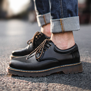 Marden men's shoes autumn and winter trendy shoes new casual leather shoes black big toe shoes British style low top trendy