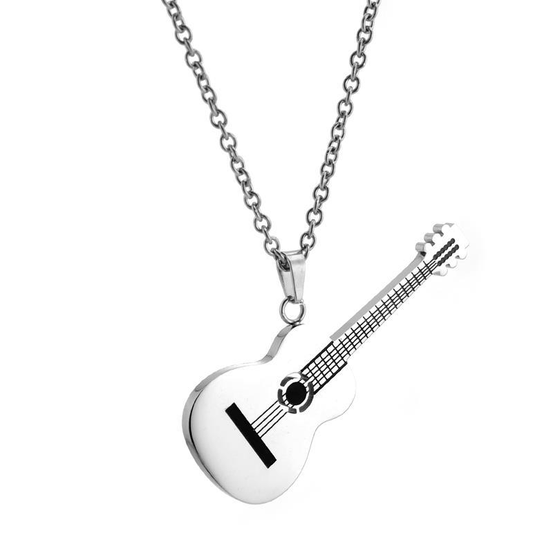 European and American Titanium Steel Jewelry Musical Instrument Guitar Necklace Men's ins Hip Hop Boys Pendant Accessories Plated 18K Gold Jewelry