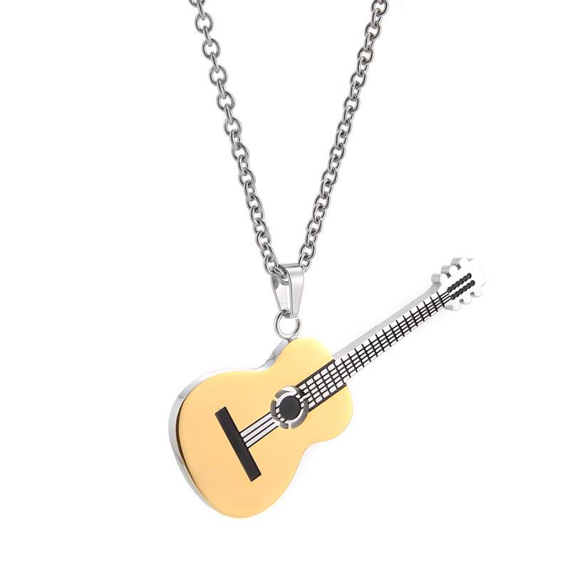 European and American Titanium Steel Jewelry Musical Instrument Guitar Necklace Men's ins Hip Hop Boys Pendant Accessories Plated 18K Gold Jewelry