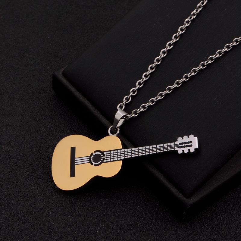 European and American Titanium Steel Jewelry Musical Instrument Guitar Necklace Men's ins Hip Hop Boys Pendant Accessories Plated 18K Gold Jewelry