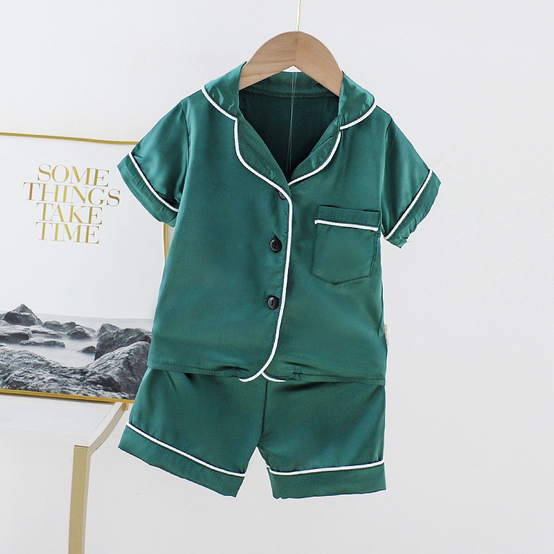 Mufu rui children wholesale a generation of small and medium-sized children 0-4 years old solid color pajamas short sleeve Korean single-breasted