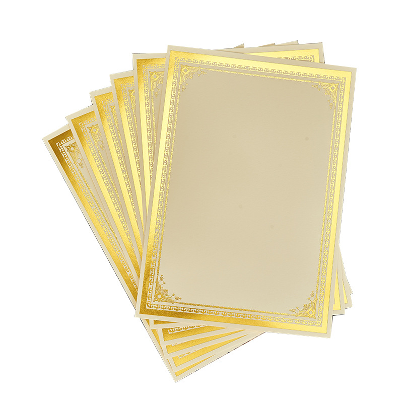 Blank A4 spot paper certificate inner page paper ivory cardboard beige gold stamping silver border 12K inner core printing