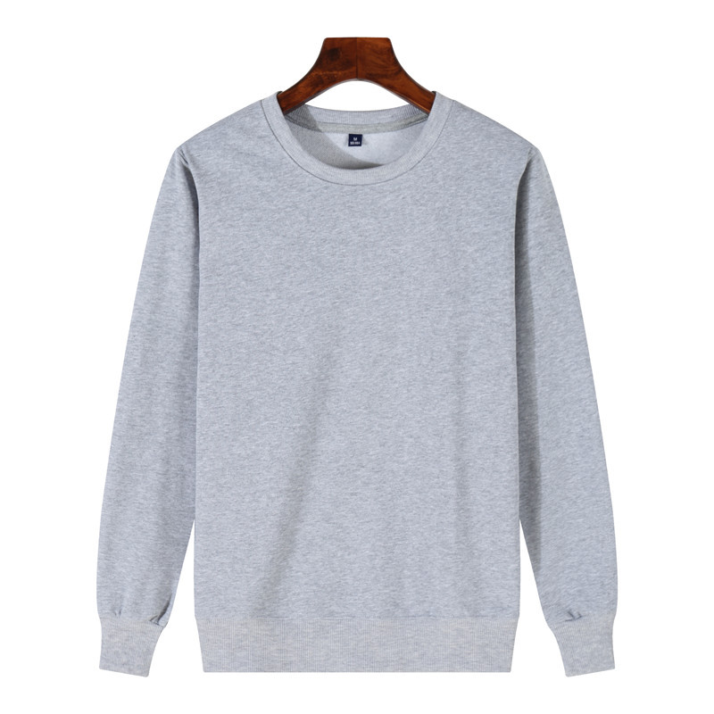Factory direct long sleeve men's casual round neck cotton sweater solid color blank Terry sweater logo printed class clothes