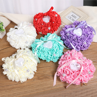 Factory direct supply wedding pearl ring pillow PE foam rose flower ring cake ring box bride heart-shaped ring pillow
