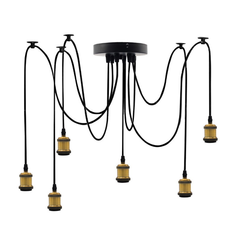Cross-border multi-head spider lamp Nordic Edison imitation retro 3 6-head chandelier lamp holder chandelier