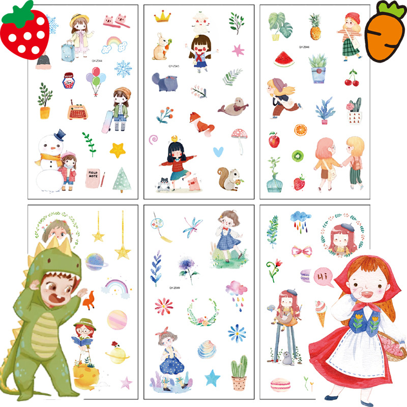 Hand-painted pastoral style girl transparent cartoon sticker hand account decoration DIY photo album PVC student sticker small sticker