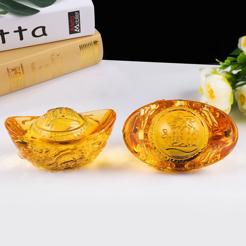 New crystal ingot Double Dragon play ball ingot dragon pattern glass ingot into the treasure home decoration small ornaments wholesale