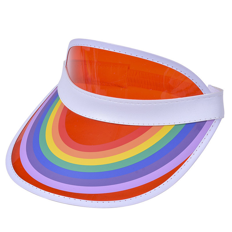 Amazon European and American gift plastic cap transparent silk-screen rainbow beach cap UV-proof sunshade PVC empty top cap