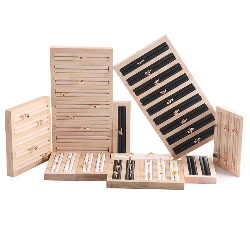 Wooden and Bamboo Ring Display Stand, Earring and Stud Display Tray, Ring Storage Tray Jewelry Accessory Display Rack Wholesale