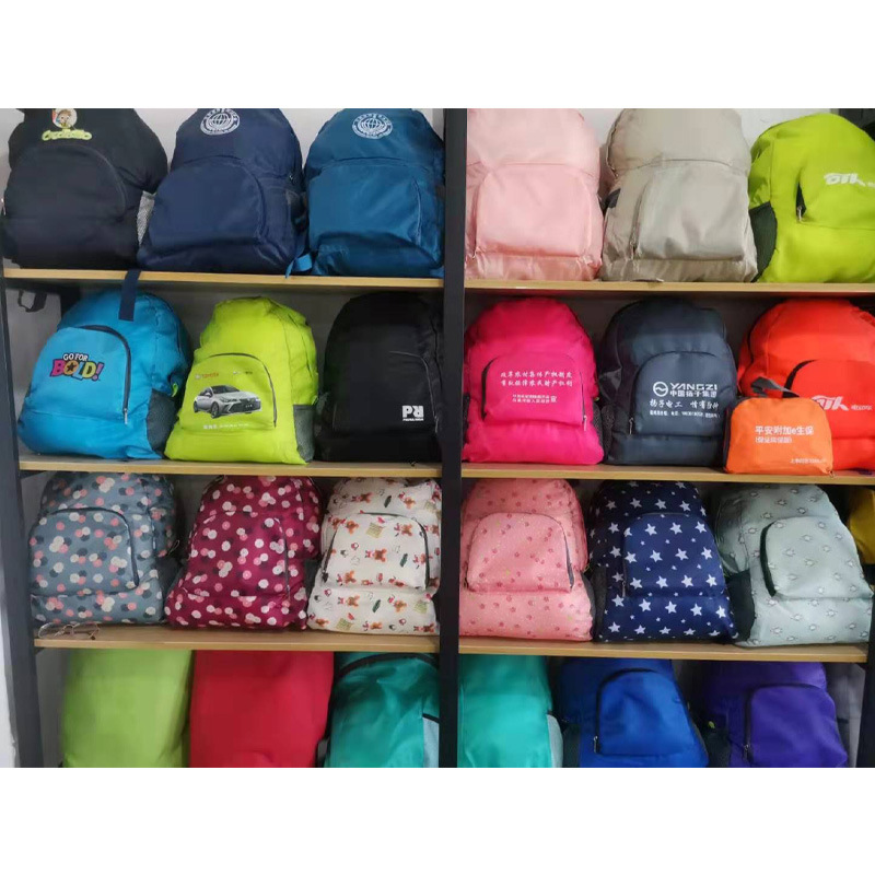 in stock folding backpack lightweight large capacity printed logo backpack outdoor portable travel waterproof school bag wholesale
