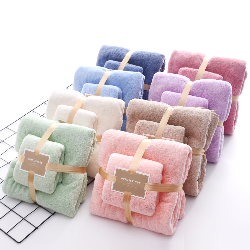 Wholesale towel bath towel combination set thickened absorbent baby towel coral fleece large bath towel combination set