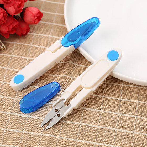Cross stitch small scissors transparent thread head scissors with cover safety sewing scissors household U-shaped plastic spring yarn scissors wholesale
