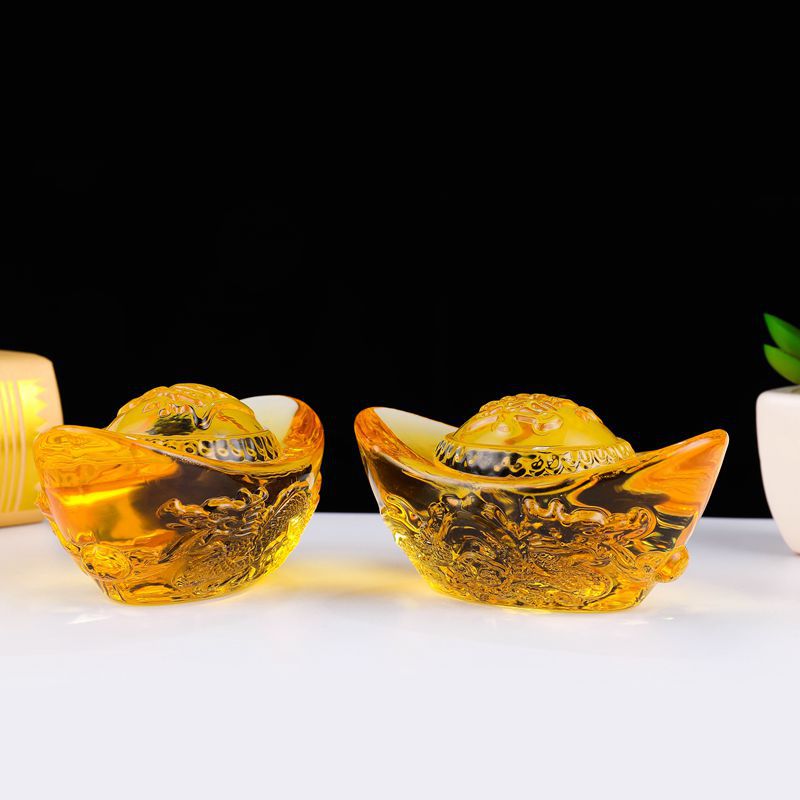 New crystal ingot Double Dragon play ball ingot dragon pattern glass ingot into the treasure home decoration small ornaments wholesale