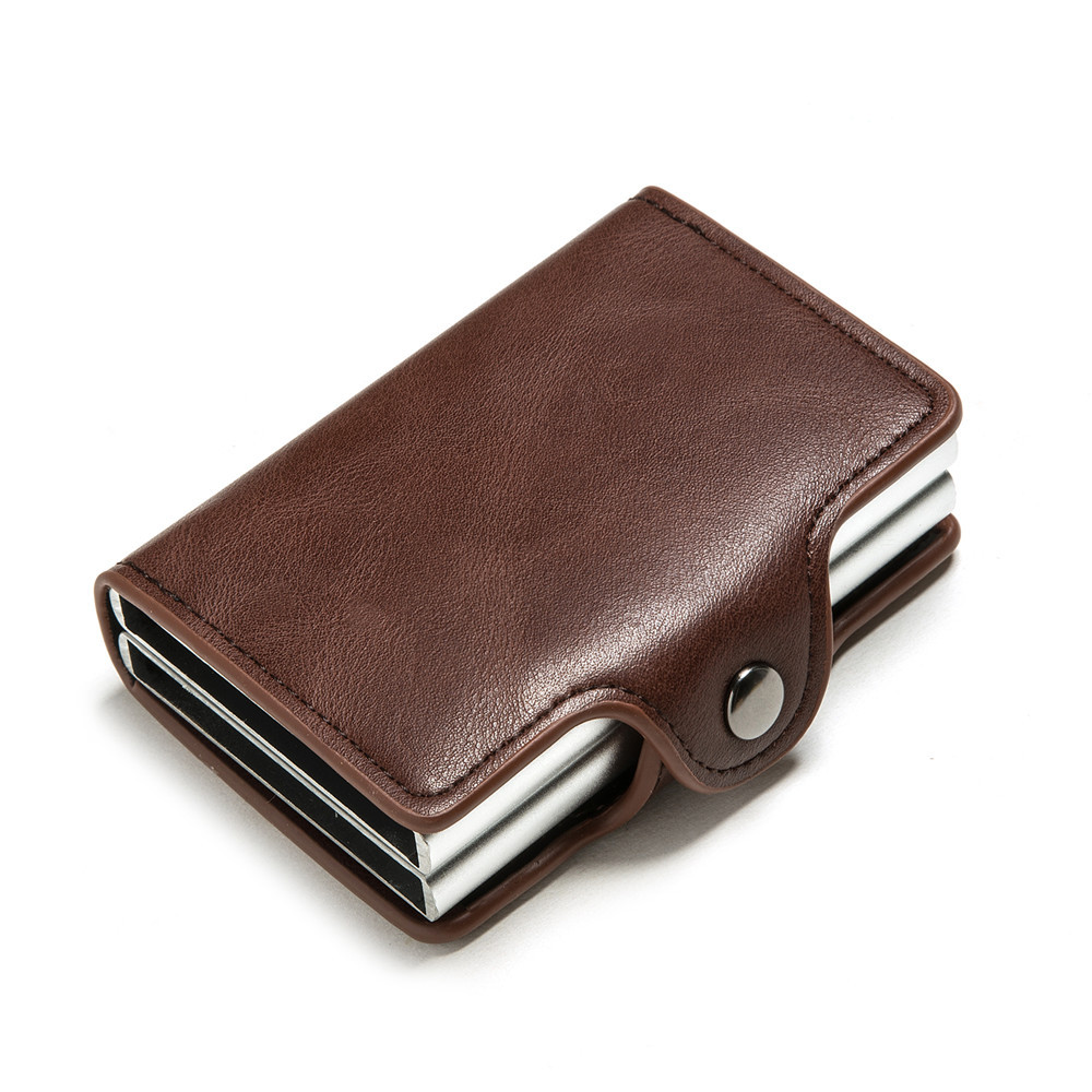 Automatically pops up RFID aluminum alloy anti-theft credit card case with double-layer large capacity wallet