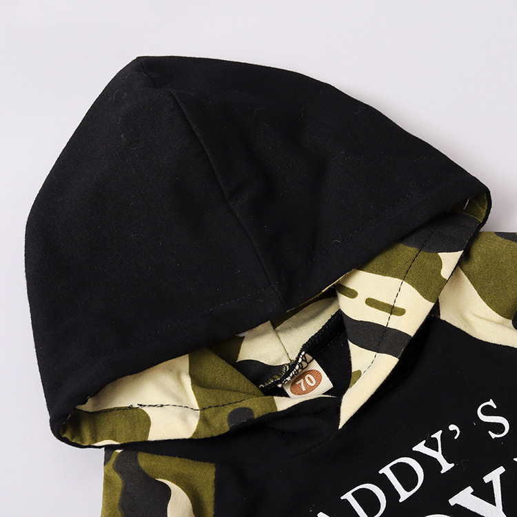 ins New Children's Clothing Boy's Army Green Camouflage Letter Printed Hat Sweatshirt Trousers Two-Piece Set