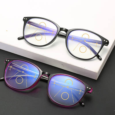 New retro anti-blue light progressive multi-focus presbyopic glasses for the elderly women's large frame mi nail zoom glasses