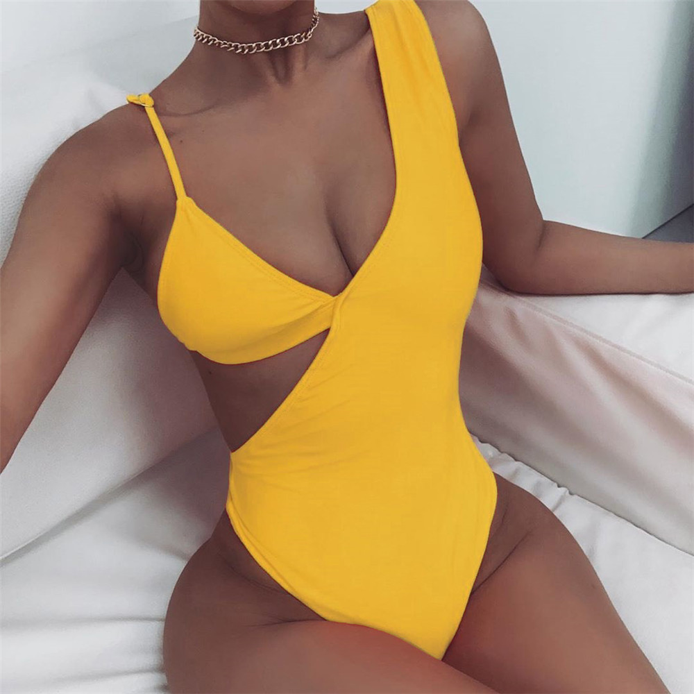 Cross-border Europe and the United States New One-piece Solid Color Triangle Cup Sexy Swimwear Bikini Foreign Trade AliExpress Explosions Women's Swimwear