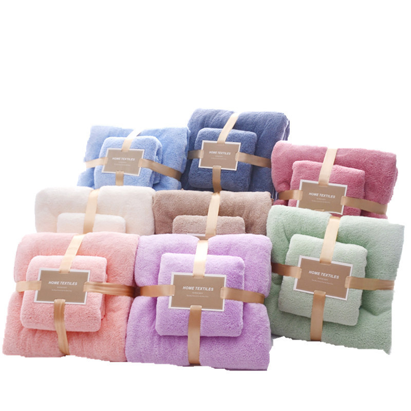 Wholesale towel bath towel combination set thickened absorbent baby towel coral fleece large bath towel combination set