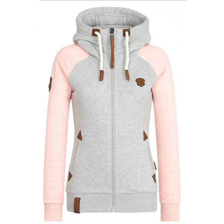 Ebay AliExpress Autumn European and American Foreign Trade Explosions Personalized Leather Brand Contrast Color Hooded Sweatshirt Women Original Quality