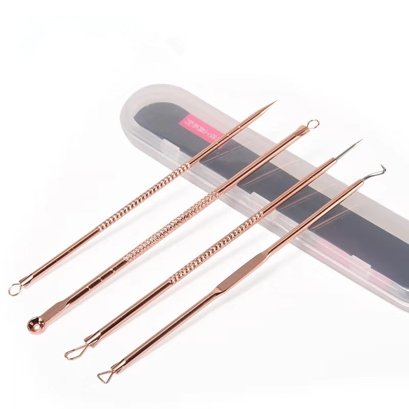 Factory rose gold stainless steel acne needle acne needle pick suit pp box beauty needle 4-piece set Wholesale
