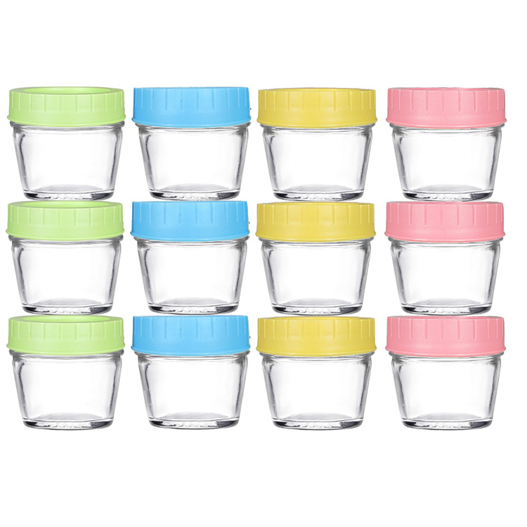 Hot Sale 6 PCs 12 PCs 120/240ml glass bottles with colored plastic cover 4/8oz mason jar seal cover