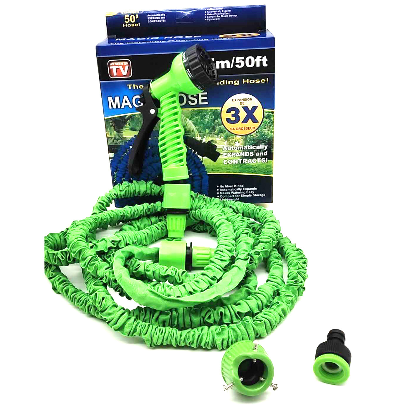 25FT x-hose telescopic water pipe garden telescopic water pipe 3 times natural telescopic high pressure garden water gun