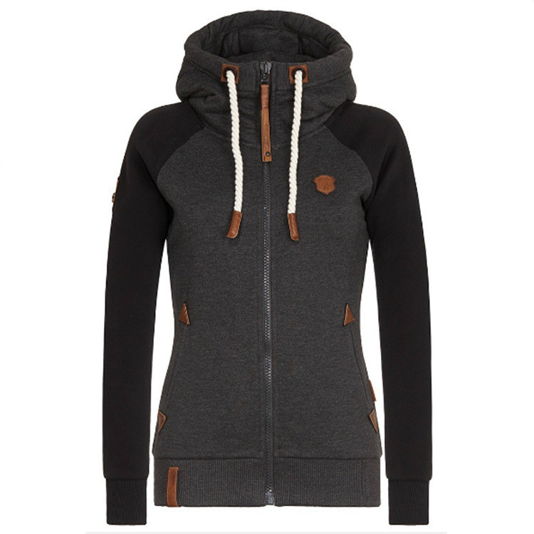 Ebay AliExpress Autumn European and American Foreign Trade Explosions Personalized Leather Brand Contrast Color Hooded Sweatshirt Women Original Quality