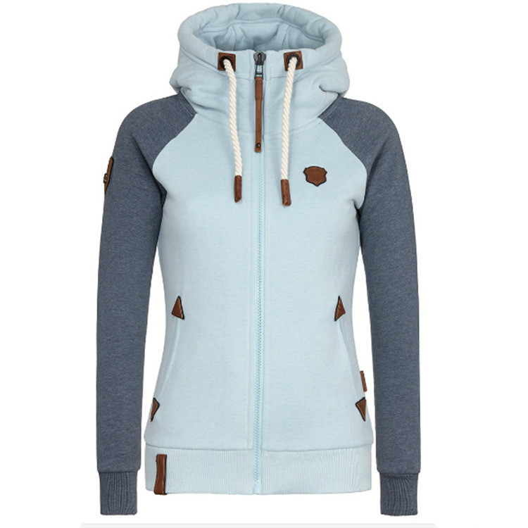 Ebay AliExpress Autumn European and American Foreign Trade Explosions Personalized Leather Brand Contrast Color Hooded Sweatshirt Women Original Quality